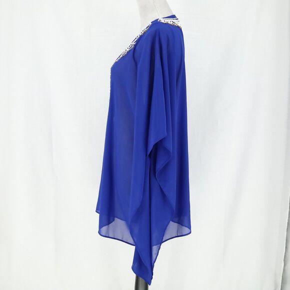 Chicos Top Womens Small Medium Blue Beaded Blouse Chiffon Lined Batwing Sleeves - Picture 12 of 13